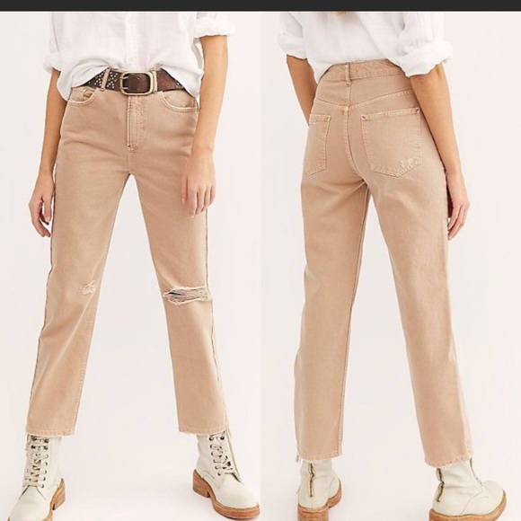 tan distressed jeans